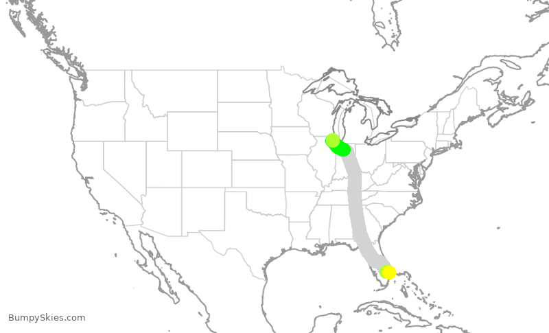 Turbulence forecast map for AAL1831, DJT to ORD
