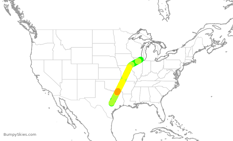Turbulence forecast map for AAL1833, AUS to ORD