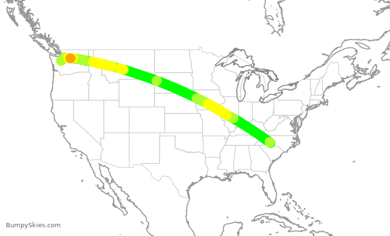Turbulence forecast map for AAL1833, CLT to SEA