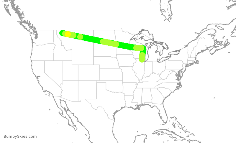 Turbulence forecast map for AAL1833, FCA to ORD