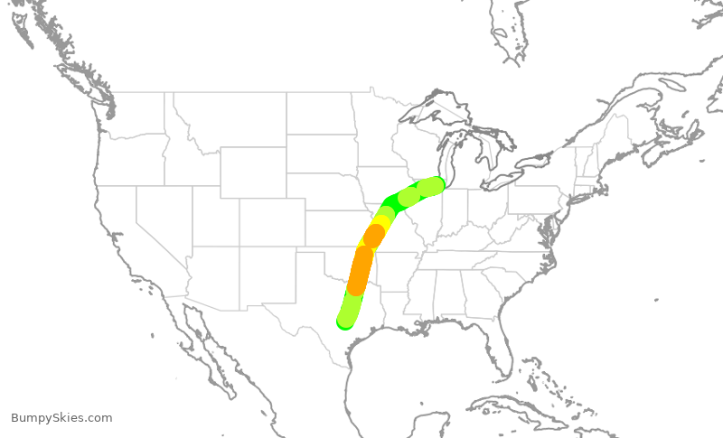 Turbulence forecast map for AAL1833, ORD to AUS