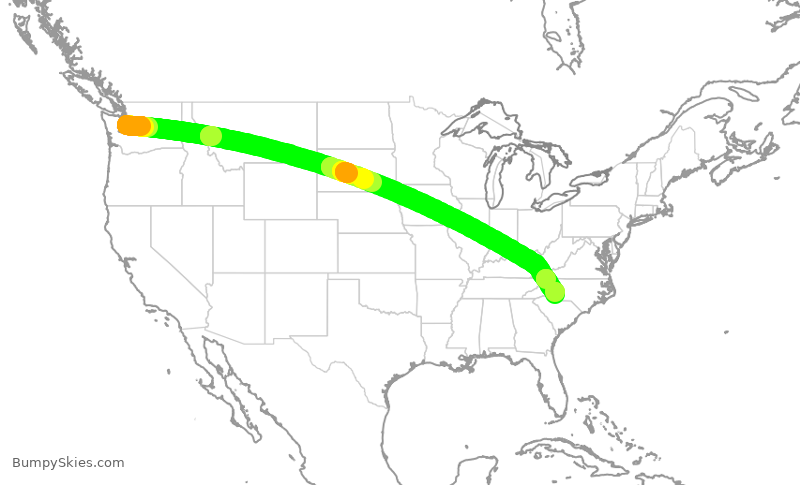 Turbulence forecast map for AAL1833, SEA to CLT