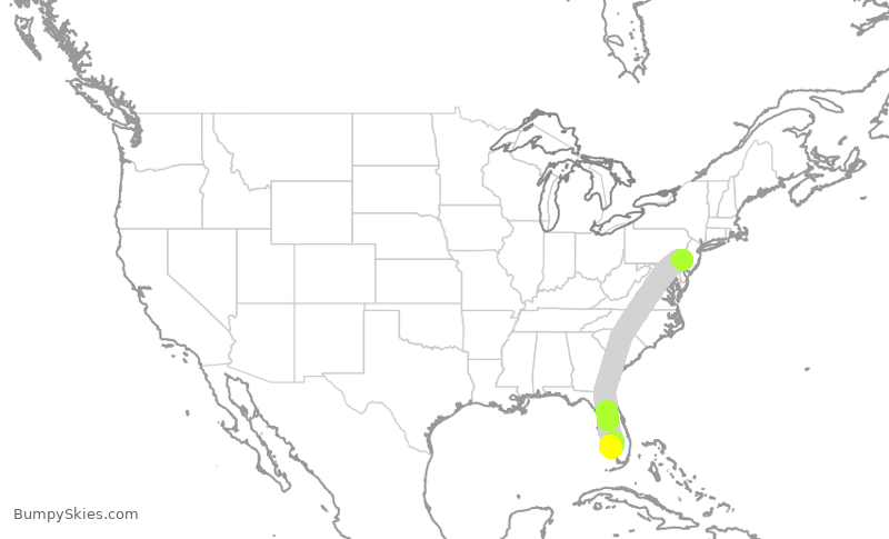 Turbulence forecast map for AAL1834, PHL to RSW