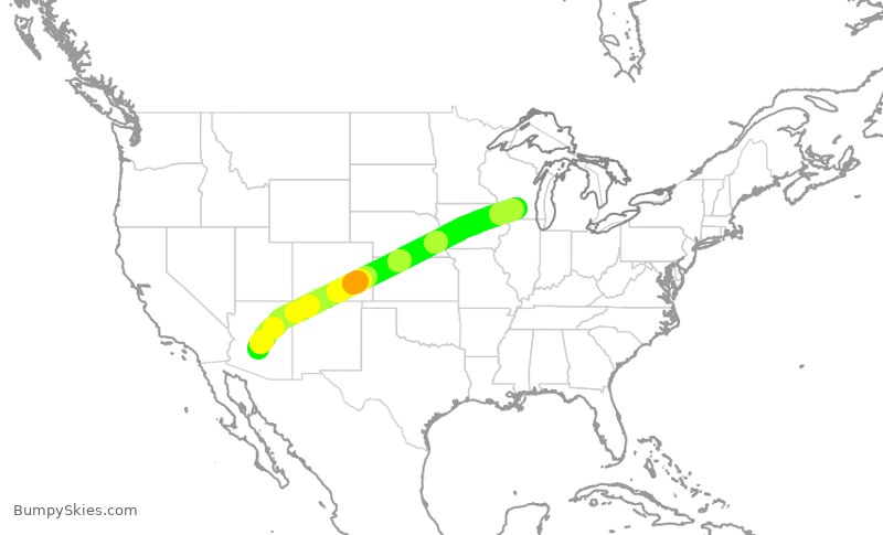 Turbulence forecast map for AAL1835, PHX to MSN