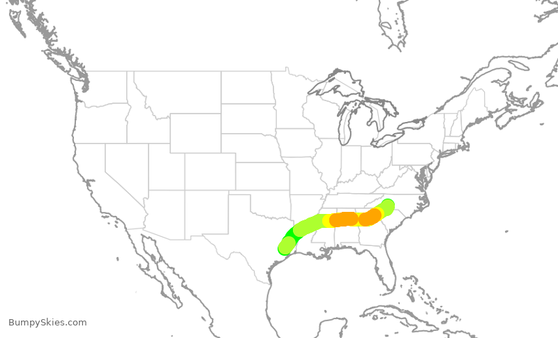 Turbulence forecast map for AAL1840, IAH to CLT