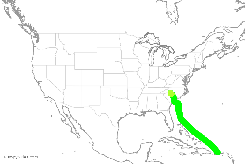 Turbulence forecast map for AAL1841, JSJ to CLT