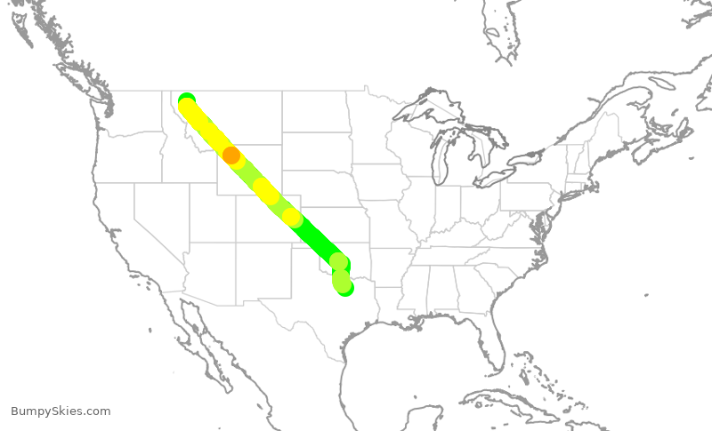 Turbulence forecast map for AAL1842, FCA to DFW