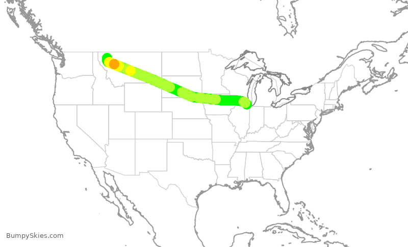 Turbulence forecast map for AAL1844, FCA to ORD