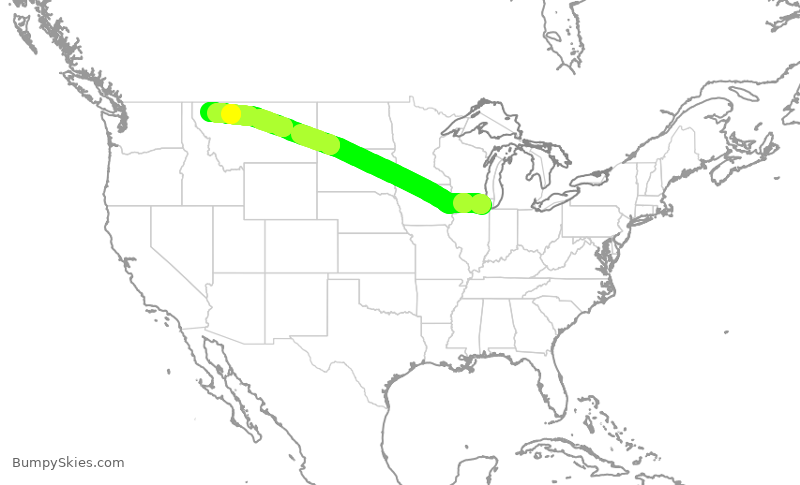 Turbulence forecast map for AAL1844, ORD to FCA