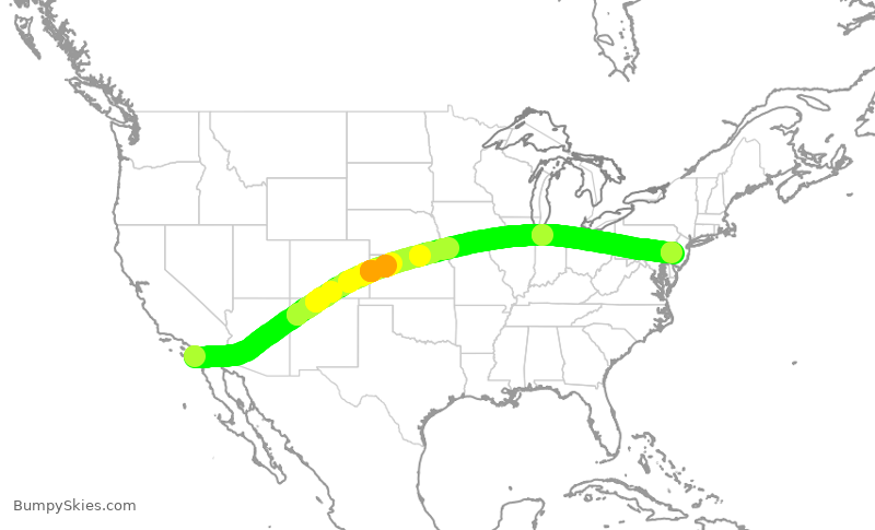 Turbulence forecast map for AAL1844, SAN to PHL