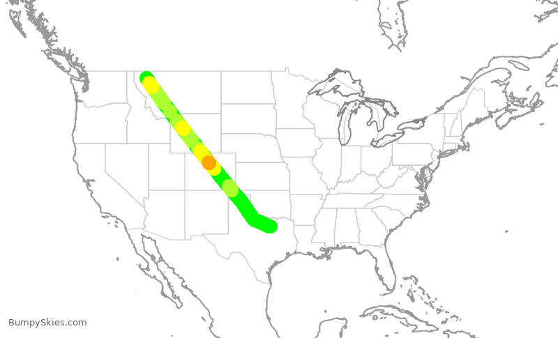 Turbulence forecast map for AAL1845, DFW to FCA