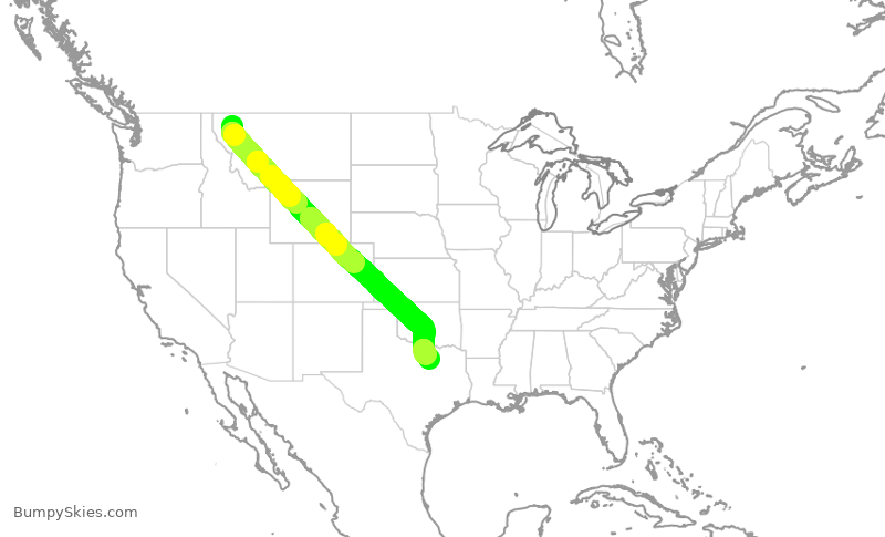 Turbulence forecast map for AAL1845, FCA to DFW