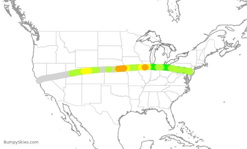 Turbulence forecast map for AAL1845, SFO to PHL