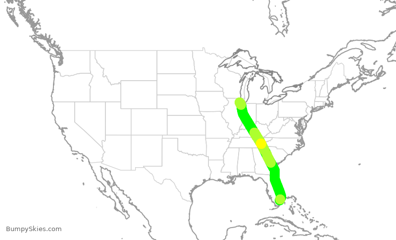 Turbulence forecast map for AAL1851, ORD to FLL