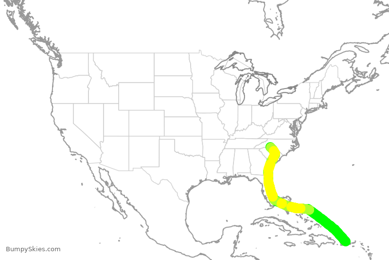 Turbulence forecast map for AAL1852, JSJ to CLT