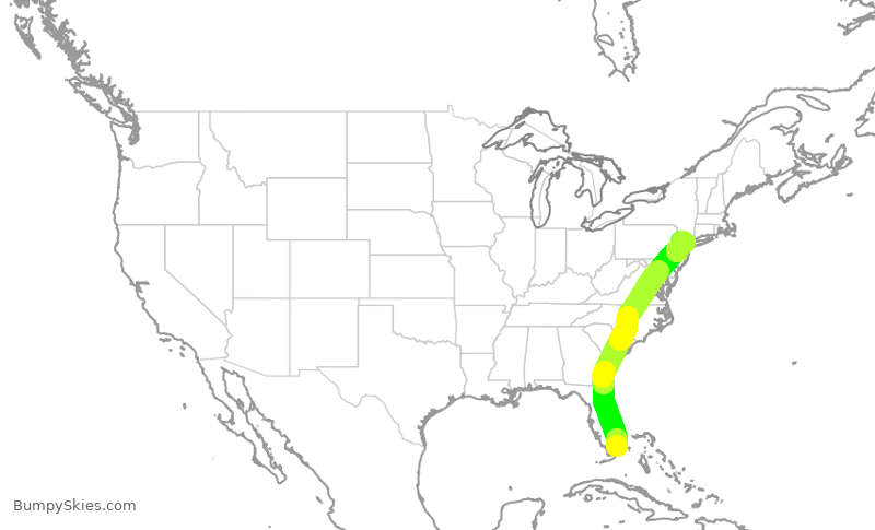 Turbulence forecast map for AAL1854, MIA to EWR