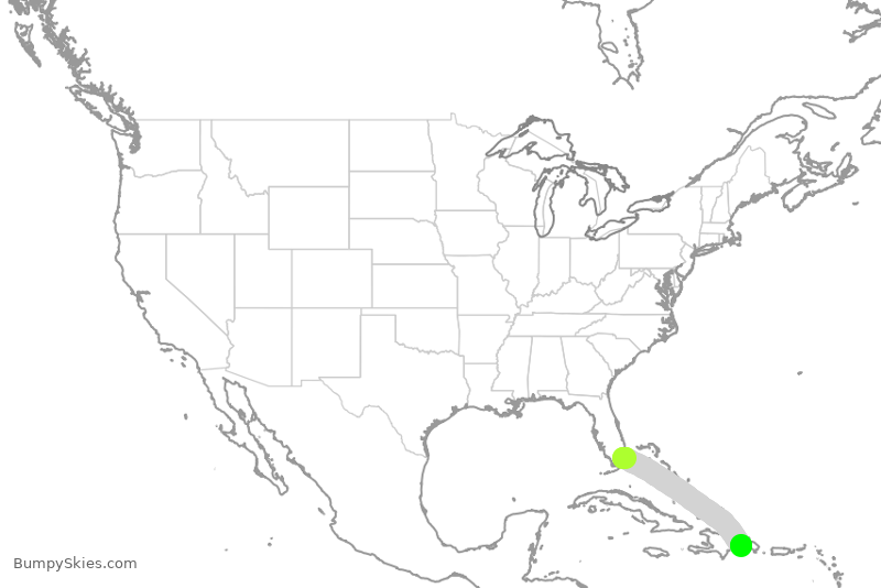 Turbulence forecast map for AAL1856, MIA to DSD