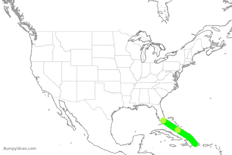 Turbulence forecast map for AAL1856, DSD to MIA