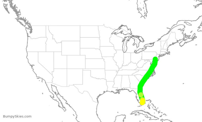 Turbulence forecast map for AAL1857, PHL to MIA
