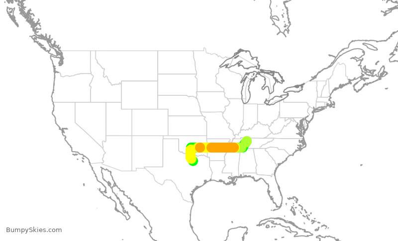 Turbulence forecast map for AAL1859, BNA to DFW