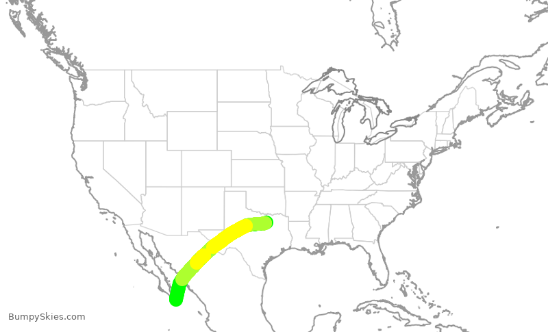 Turbulence forecast map for AAL1861, DFW to MSD