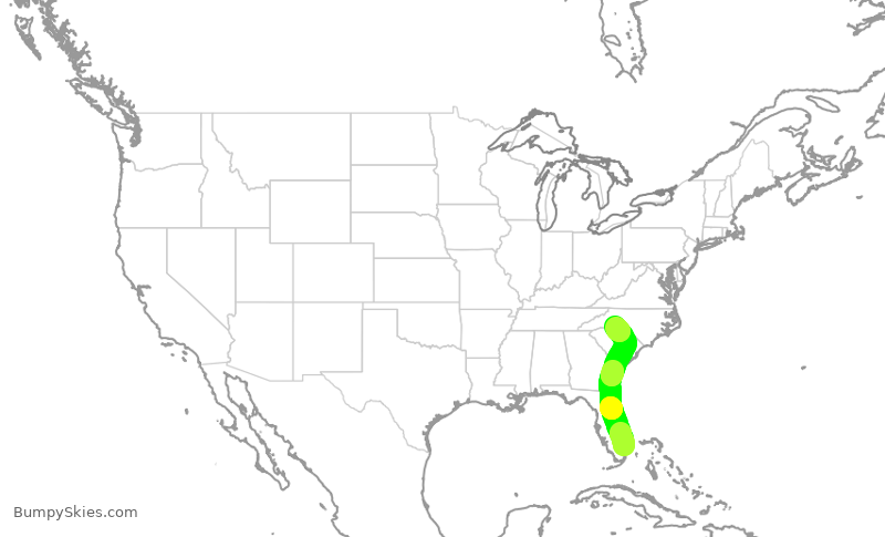 Turbulence forecast map for AAL1861, FLL to CLT