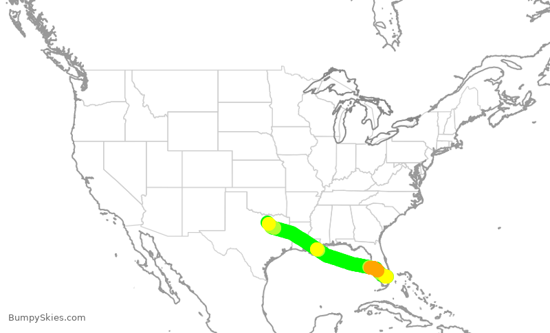 Turbulence forecast map for AAL1862, FLL to DFW
