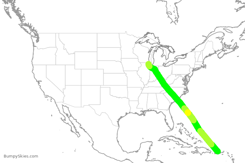 Turbulence forecast map for AAL1865, SJU to ORD