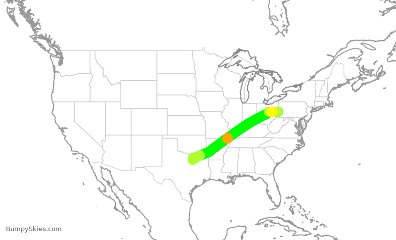 Turbulence forecast map for AAL1868, PIT to DFW