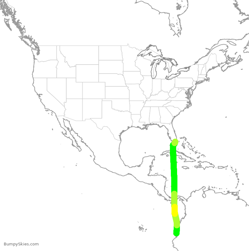 Turbulence forecast map for AAL1869, MIA to EGU