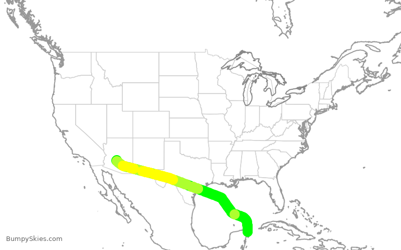 Turbulence forecast map for AAL186, MUN to PHX
