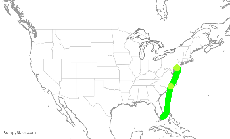 Turbulence forecast map for AAL1871, MIA to PHL