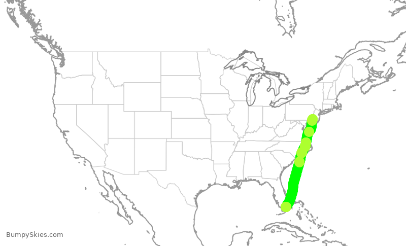 Turbulence forecast map for AAL1871, PHL to MIA