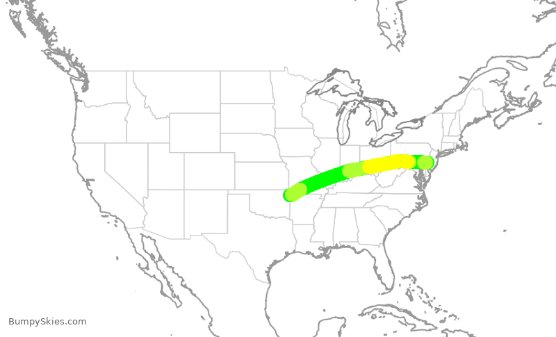 Turbulence forecast map for AAL1872, PHL to XNA