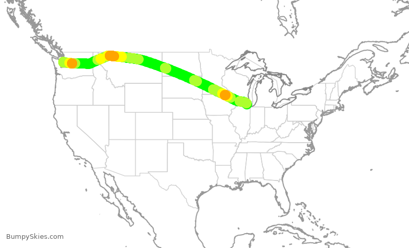 Turbulence forecast map for AAL1872, SEA to ORD