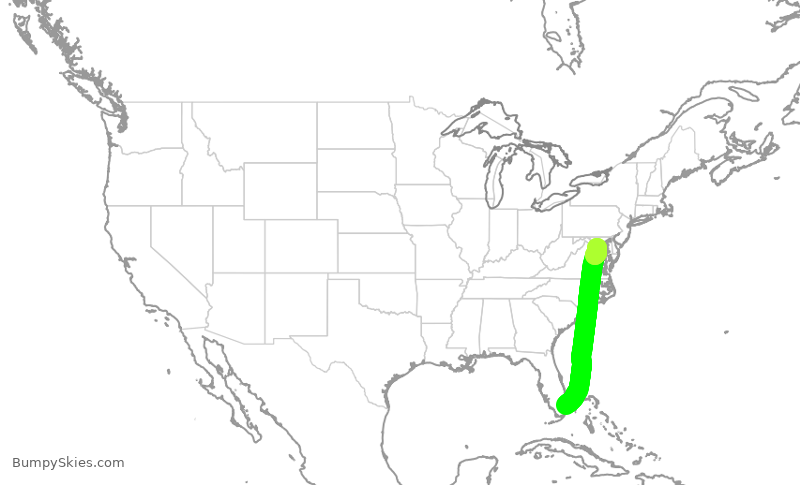 Turbulence forecast map for AAL1873, FLL to DCA