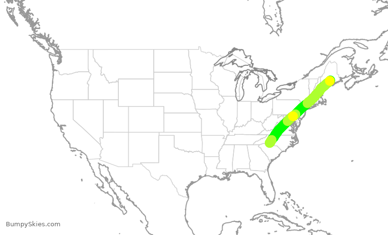 Turbulence forecast map for AAL1874, BGR to CLT