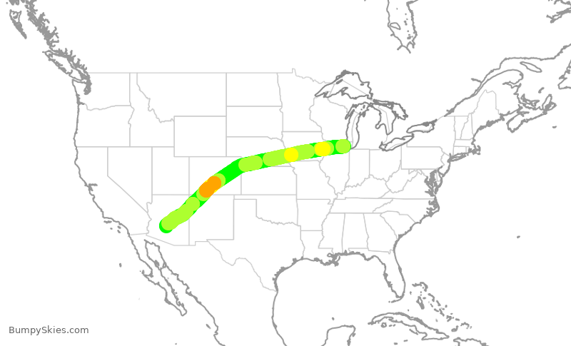 Turbulence forecast map for AAL1876, ORD to PHX