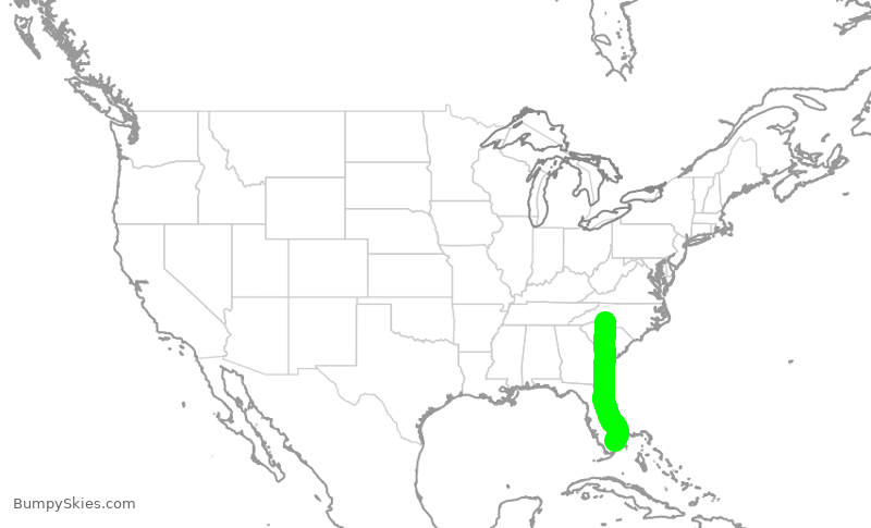 Turbulence forecast map for AAL1877, CLT to FLL