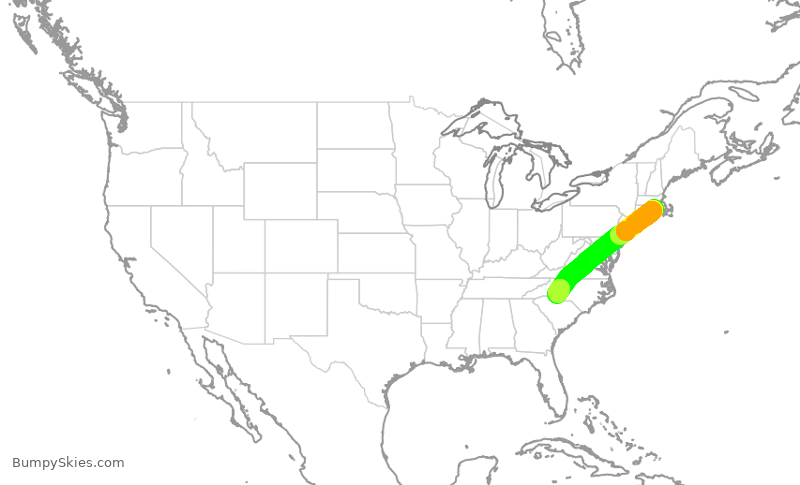 Turbulence forecast map for AAL1877, PVD to CLT
