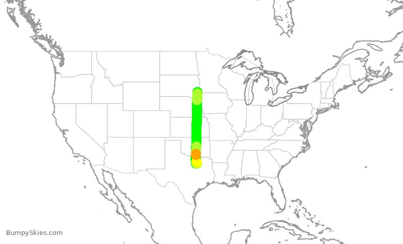 Turbulence forecast map for AAL1878, DFW to FSD