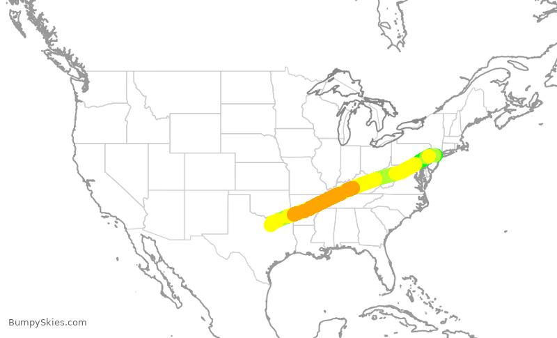 Turbulence forecast map for AAL1878, EWR to DFW