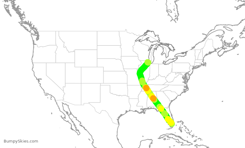 Turbulence forecast map for AAL1881, MIA to ORD