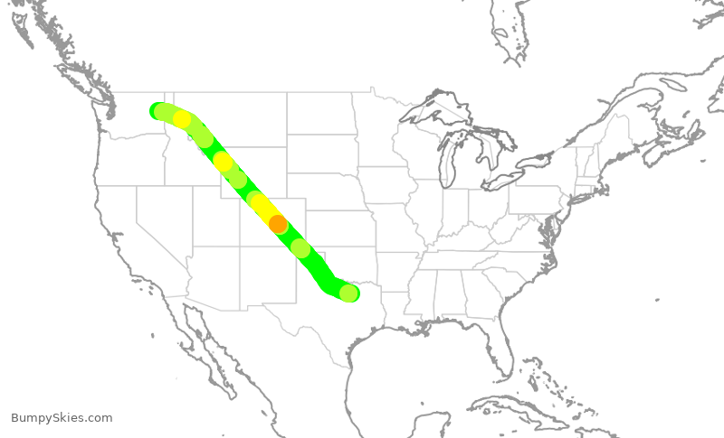 Turbulence forecast map for AAL1885, DFW to GEG