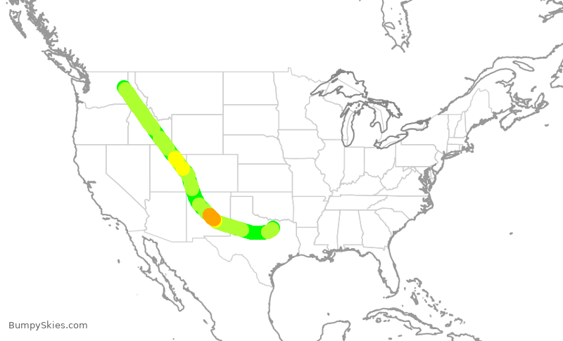 Turbulence forecast map for AAL1885, GEG to DFW