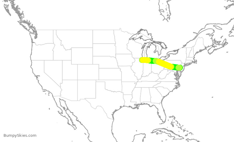Turbulence forecast map for AAL1886, ORD to PHL