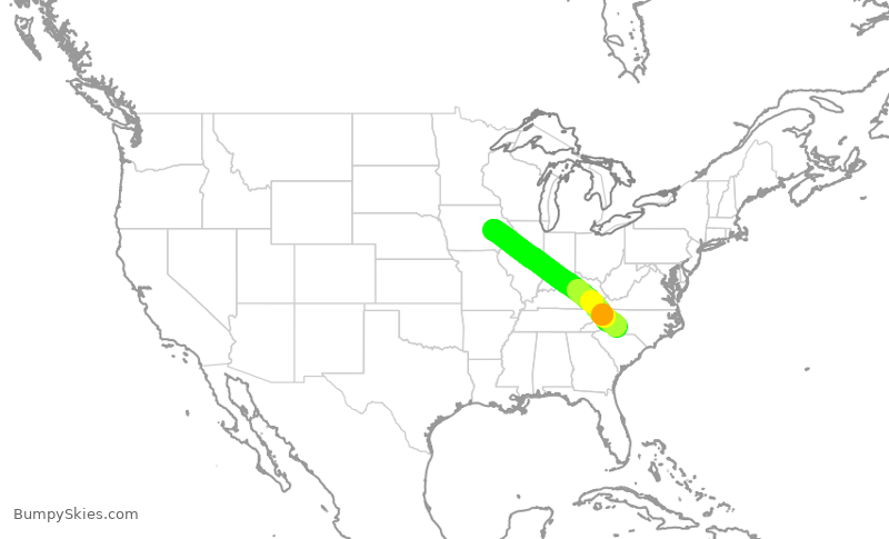 Turbulence forecast map for AAL1887, CLT to CID
