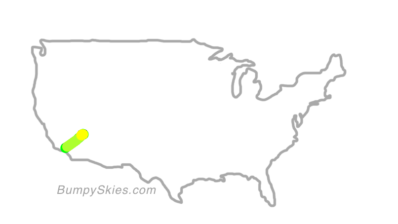 Map of continental US with illustrated flight path and turbulence forecast (described in text below)