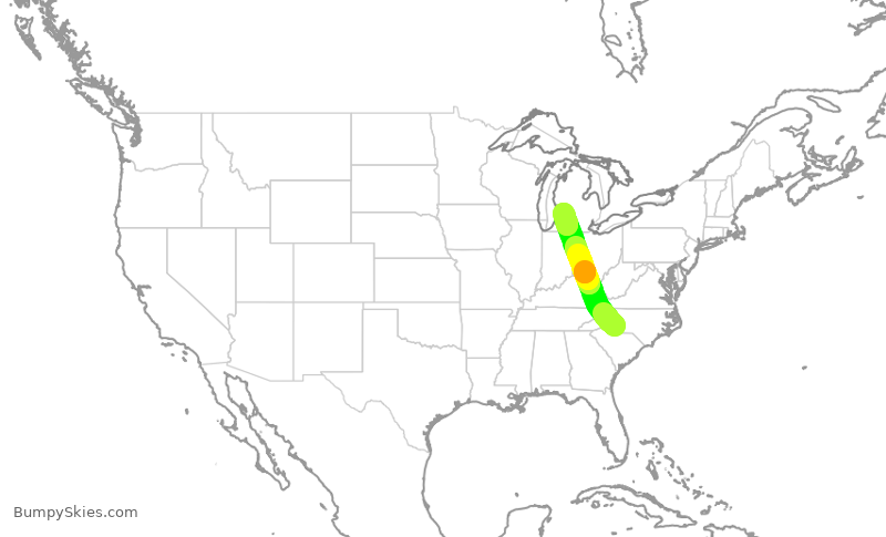 Turbulence forecast map for AAL1890, CLT to GRR