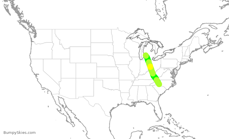Turbulence forecast map for AAL1890, GRR to CLT